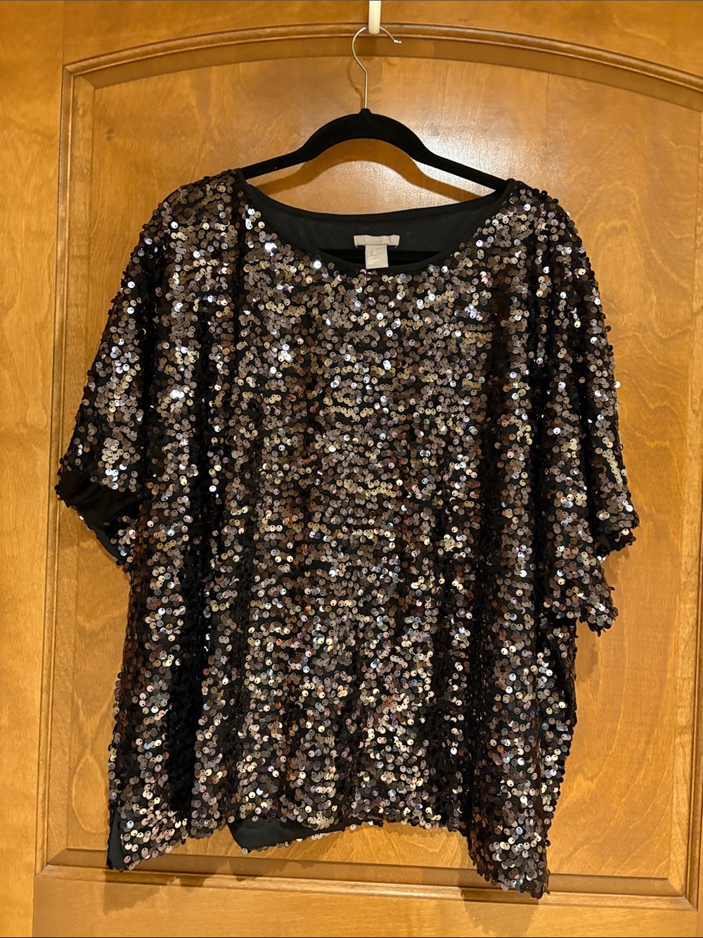 H&M Black Sequin Dolman Sleeve Top